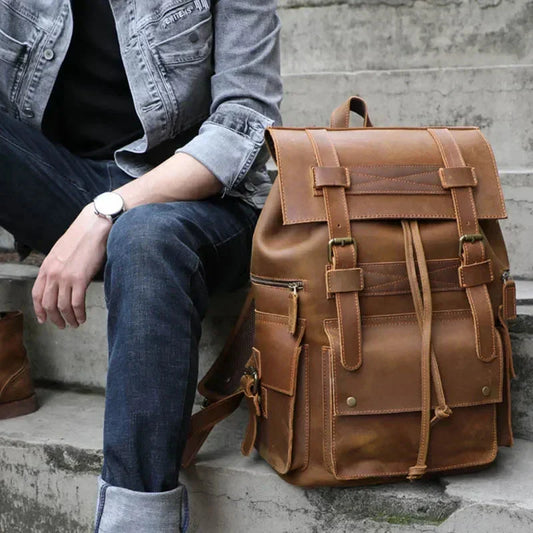 Grand Sac à Dos en Cuir pour Homme Camel – vue 2 – Yokabag