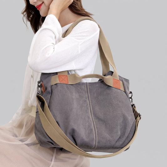 Sac à Main Voyage Femme Vintage en Toile Canvas - Explorer Gris – vue 2 – Yokabag
