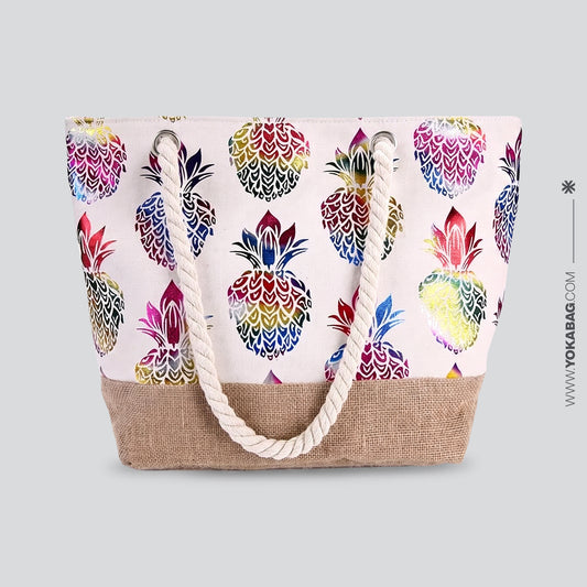 Sac de Plage Femme - Bohême Ananas - Collection Voyage Coloré – vue 2 – Yokabag