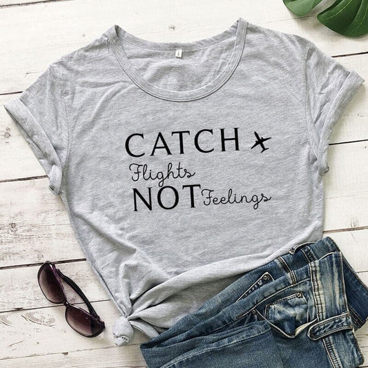 T-Shirt Destination Avion Femme - Catch Flights Not Feelings Rose – vue 2 – Yokabag