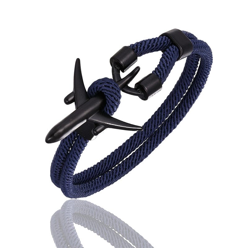 Bracelet Avion - Noir & Corde Bleu Marine