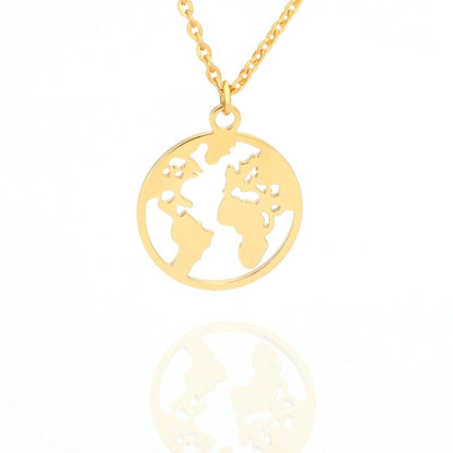 Collier Pendentif Globe Terrestre Minimaliste Rose – vue 3 – Yokabag