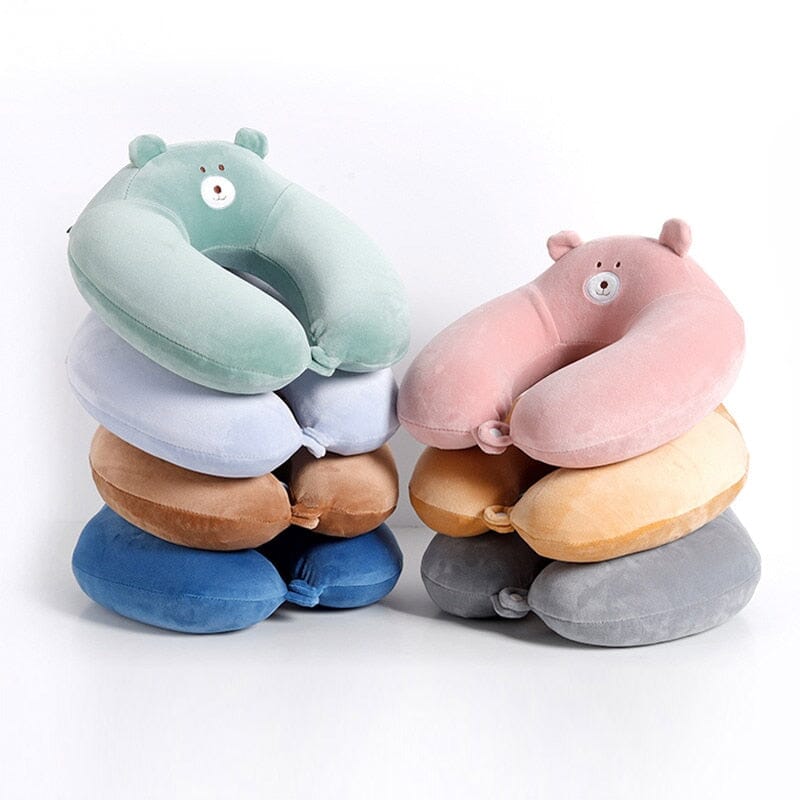 Coussin de Voyage Mémoire de Forme Enfant Ours Vert – vue 3 – Yokabag