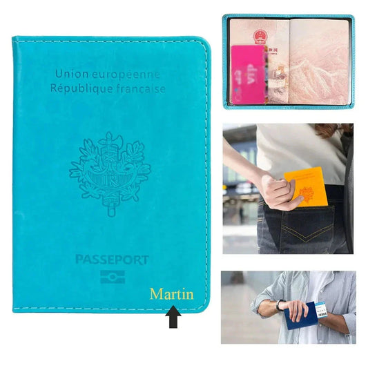 Étui Passeport Personnalisé Prénom - Destination France Bleu Ciel – vue 2 – Yokabag