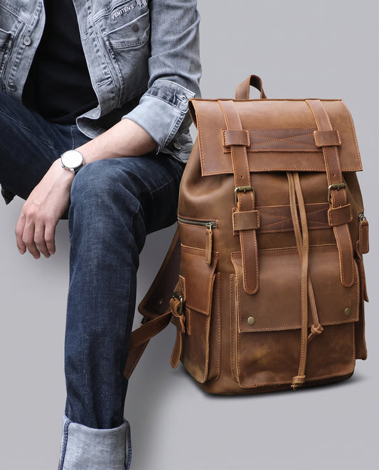 Grand Sac à Dos en Cuir pour Homme Camel – vue 2 – Yokabag