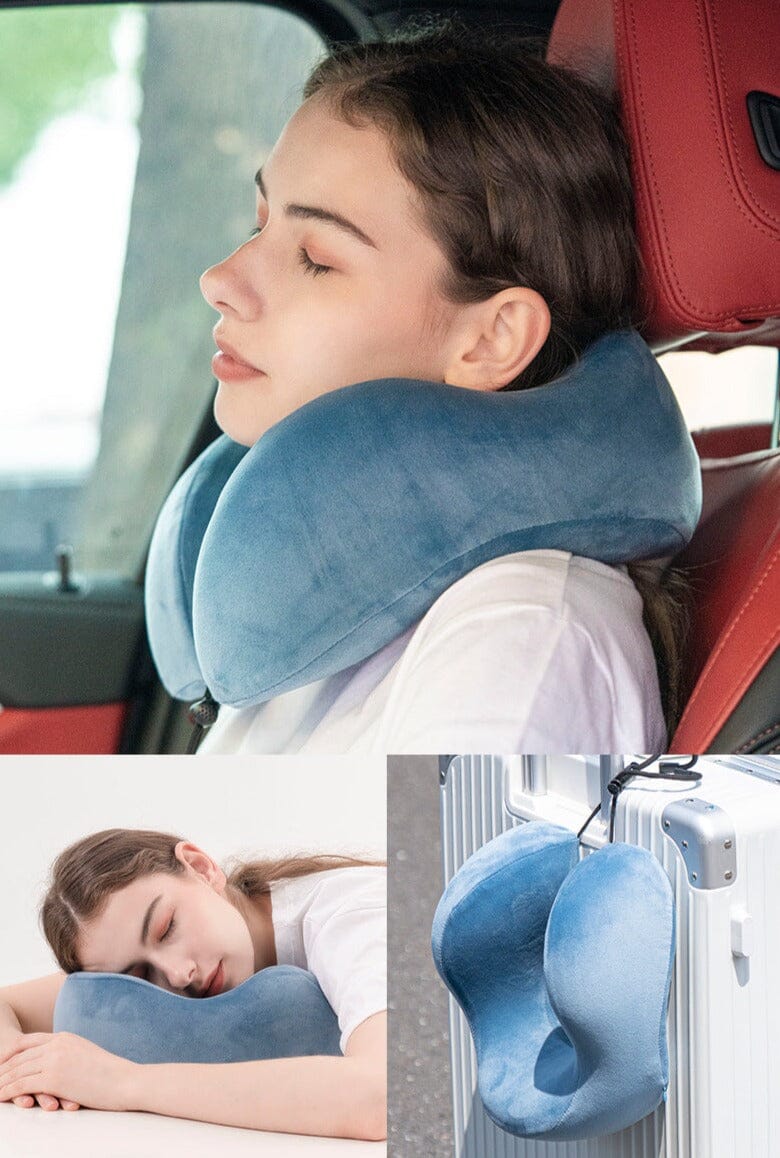 Oreiller de Voyage en Mémoire de Forme - En Forme de U Bleu Marine – vue 4 – Yokabag