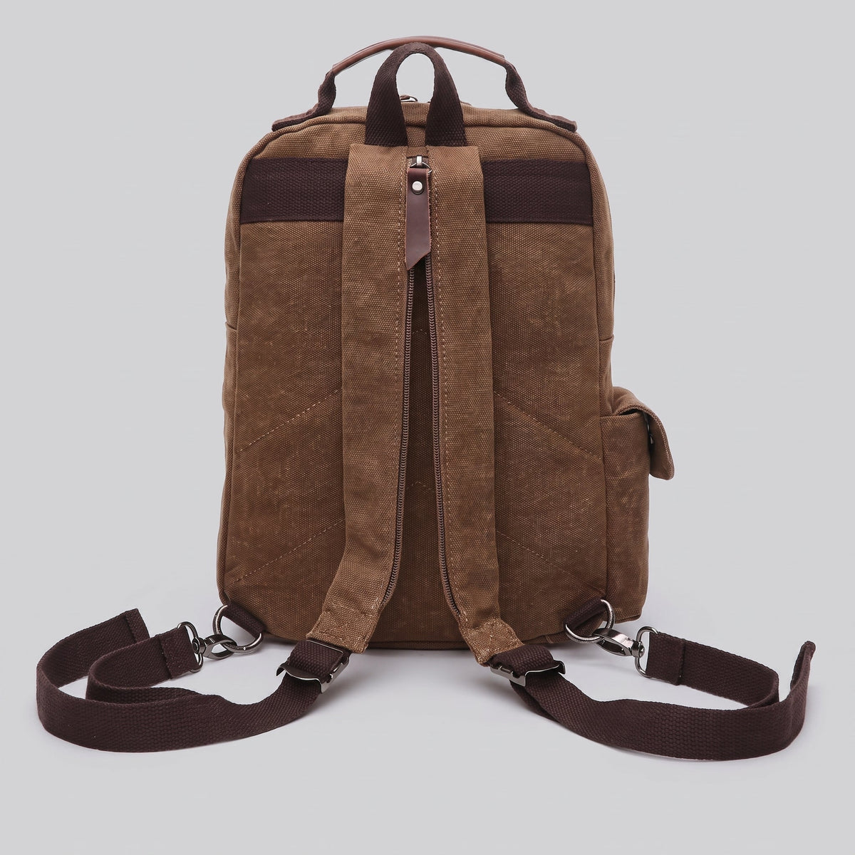Petit Sac à Dos de Voyage Vintage Femme en Tissu Rétro Camel – vue 3 – Yokabag