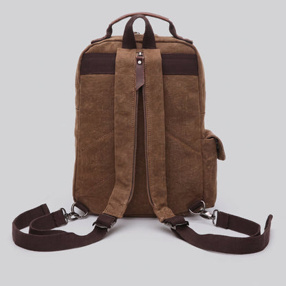 Petit Sac à Dos de Voyage Vintage Femme en Tissu Rétro Camel – vue 3 – Yokabag