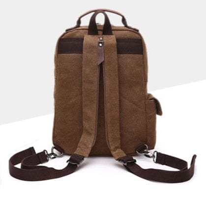 Petit Sac à Dos de Voyage Vintage Femme en Tissu Rétro Camel – vue 3 – Yokabag