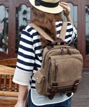 Petit Sac à Dos de Voyage Vintage Femme en Tissu Rétro Bleu Marine – vue 2 – Yokabag