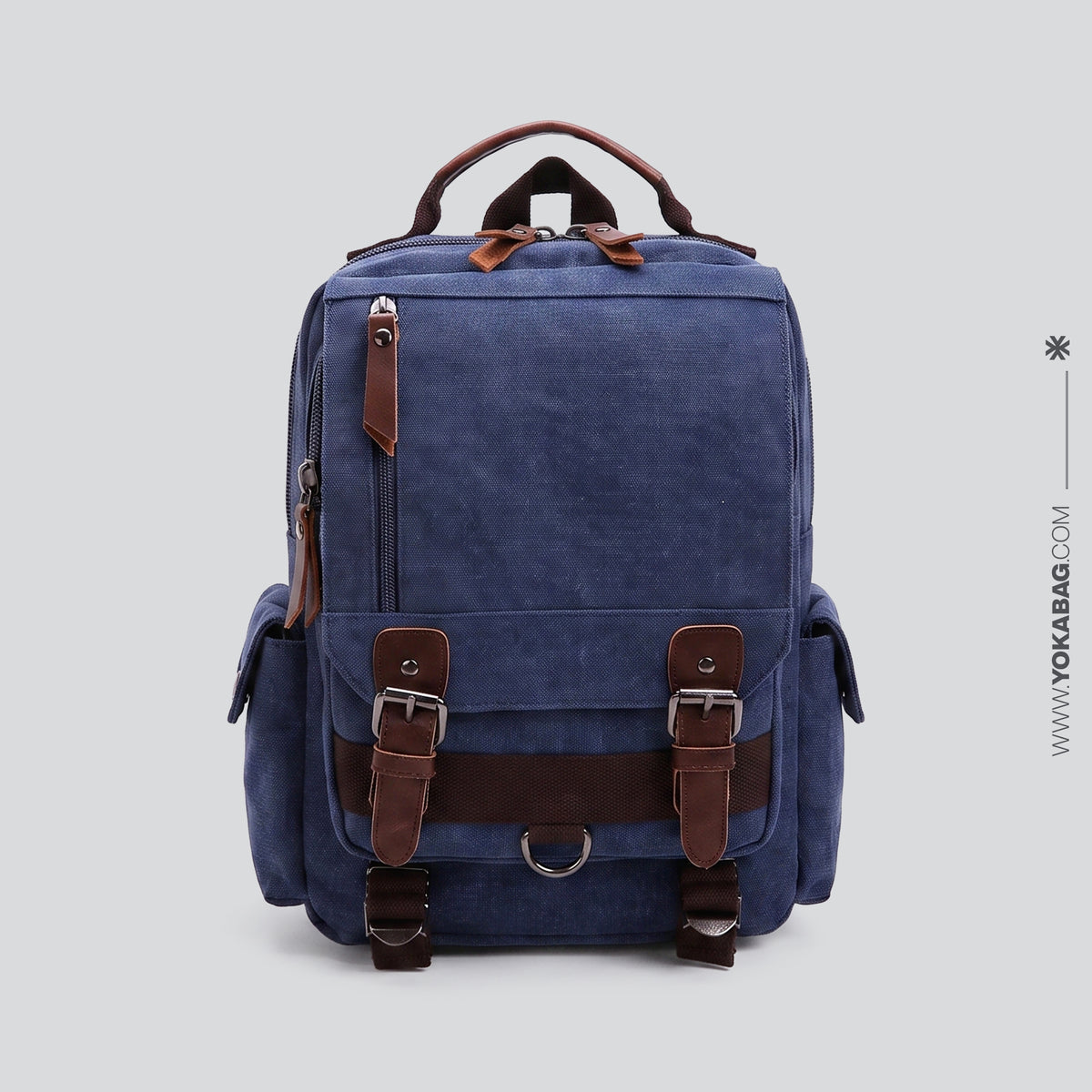 Petit Sac à Dos de Voyage Vintage Femme en Tissu Rétro Bleu Ciel – vue 8 – Yokabag