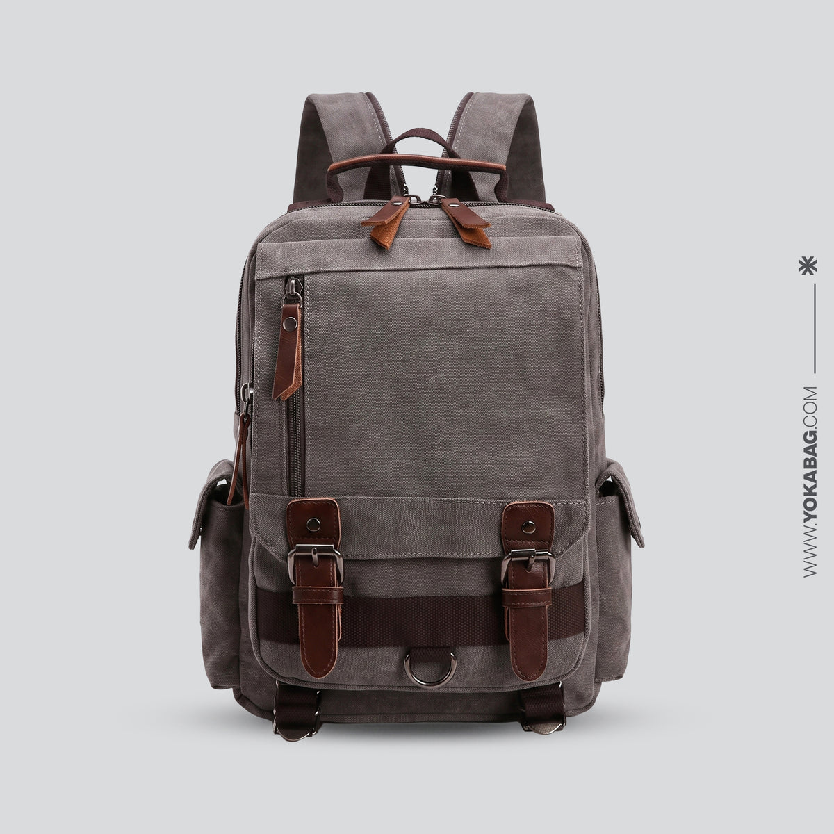 Petit Sac à Dos de Voyage Vintage Femme en Tissu Rétro Gris – vue 7 – Yokabag