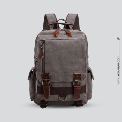 Petit Sac à Dos de Voyage Vintage Femme en Tissu Rétro Gris – vue 7 – Yokabag