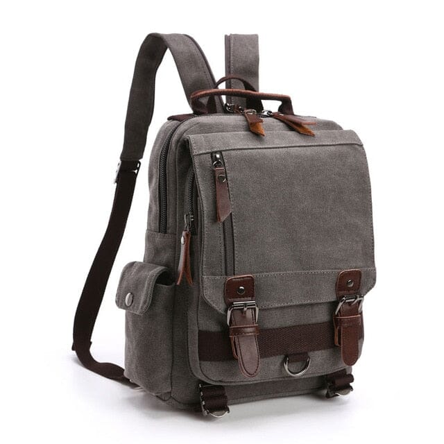 Petit Sac à Dos de Voyage Vintage Femme en Tissu Rétro Gris – vue 7 – Yokabag