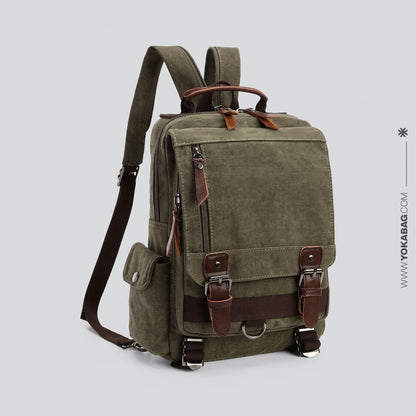 Petit Sac à Dos de Voyage Vintage Femme en Tissu Rétro Kaki – vue 5 – Yokabag