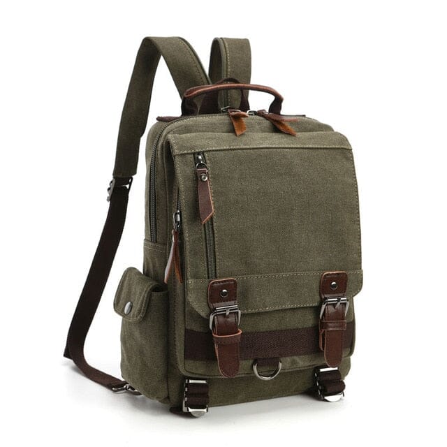 Petit Sac à Dos de Voyage Vintage Femme en Tissu Rétro Kaki – vue 5 – Yokabag