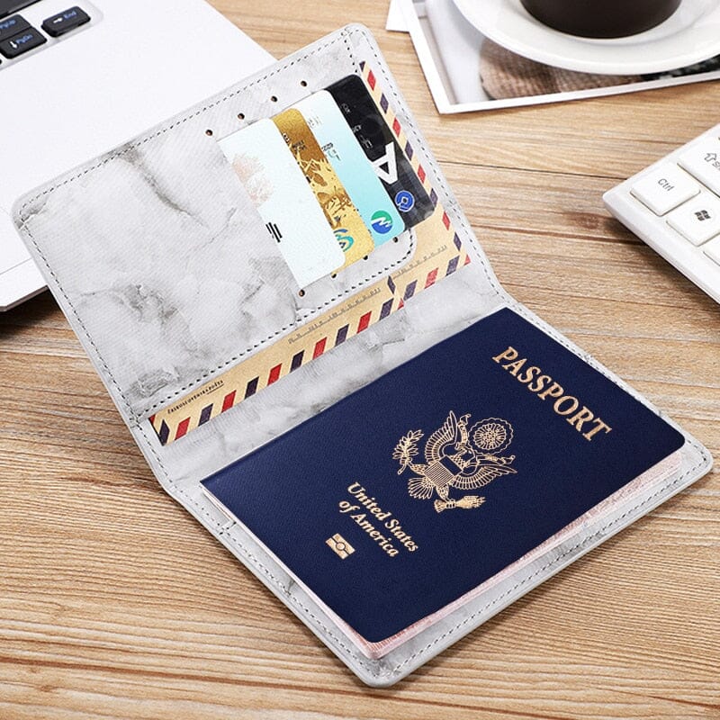 Protège-Passeport Personnalisé - Avion en Marbre Bleu – vue 2 – Yokabag