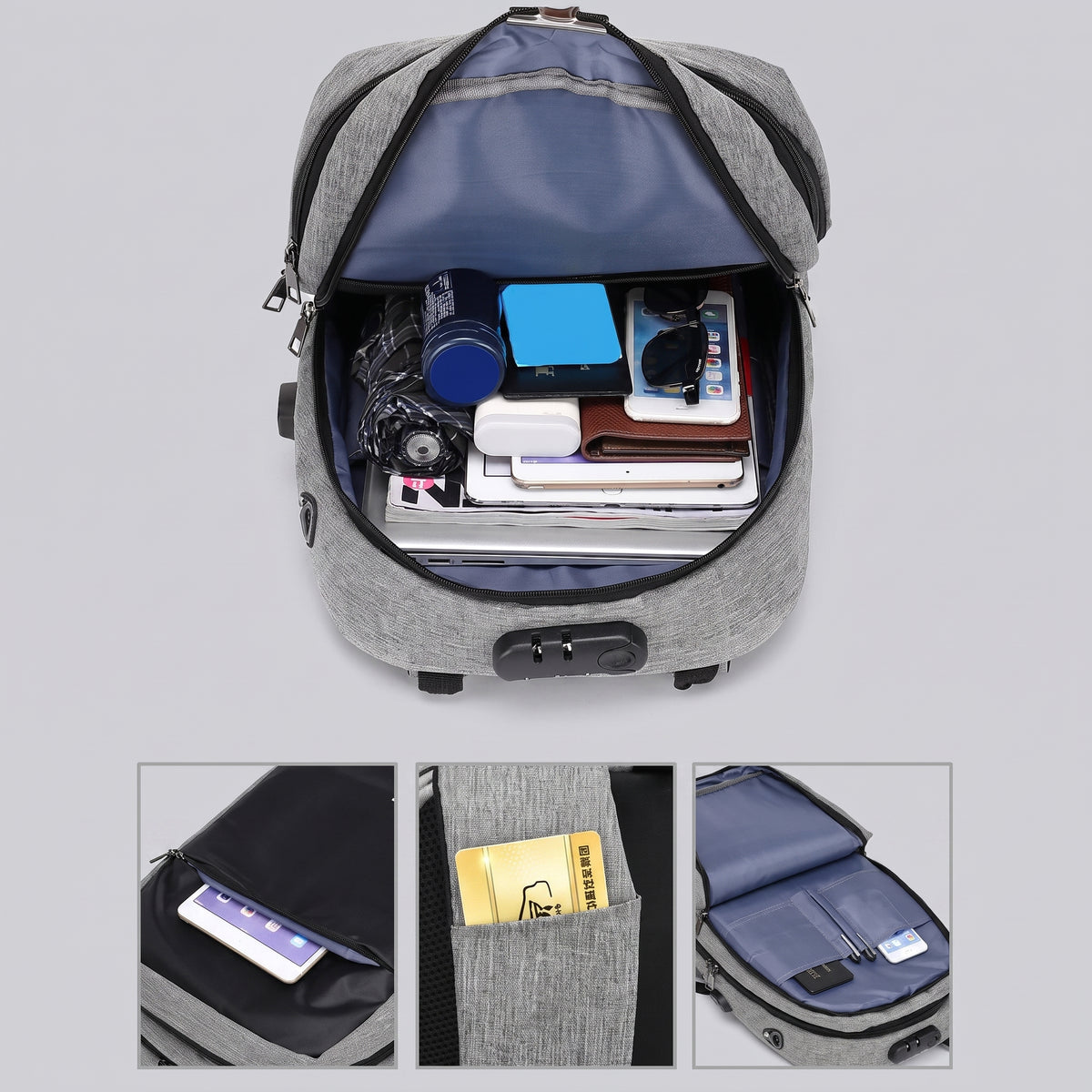 Sac à Dos Sécurisé avec Code Sécurisé Noir – vue 3 – Yokabag