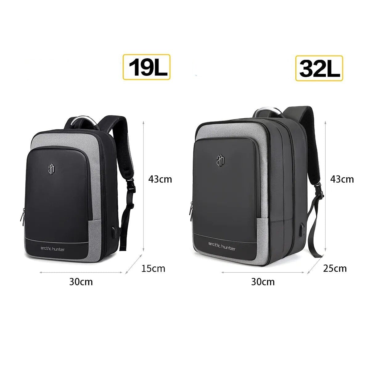Sac à Dos Extensible Cabine Avion (USB) Voyage Gris – vue 3 – Yokabag