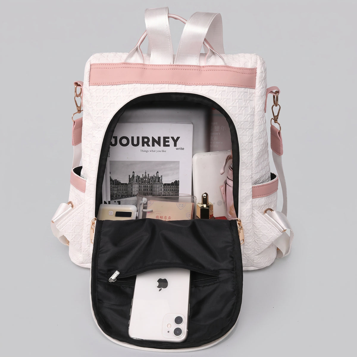 Sac à Dos Voyage pour Femme avec Fermeture Dorsale Beige – vue 2 – Yokabag