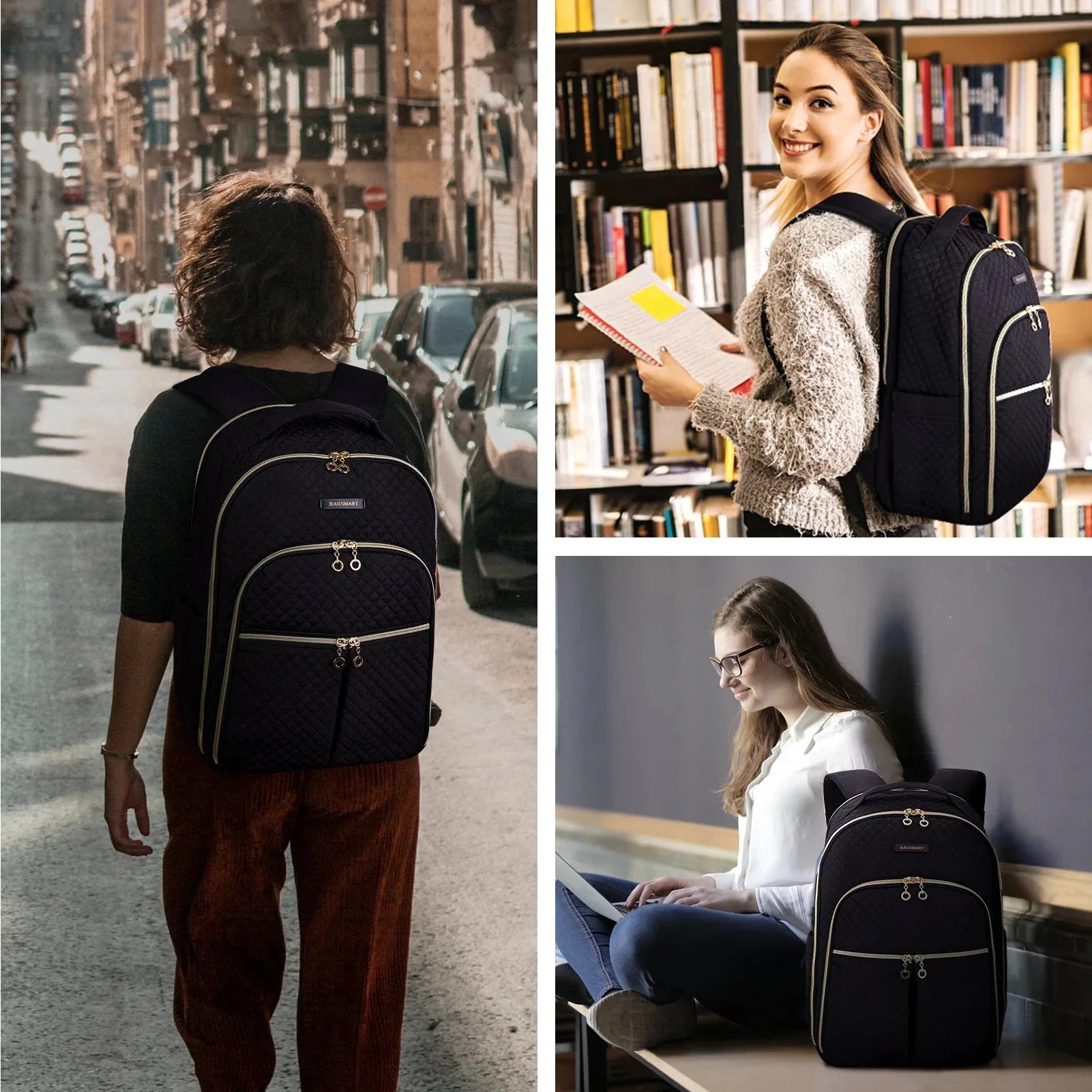 Sac à Dos Femme Voyage Travail Ordinateur 15.6 Pouces Rose – vue 2 – Yokabag