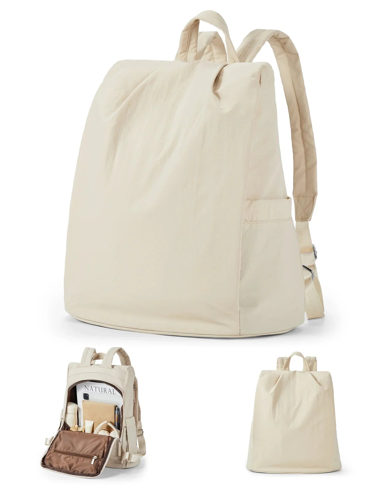 Sac à Dos Femme à Fermeture Dorsale Beige – vue 3 – Yokabag