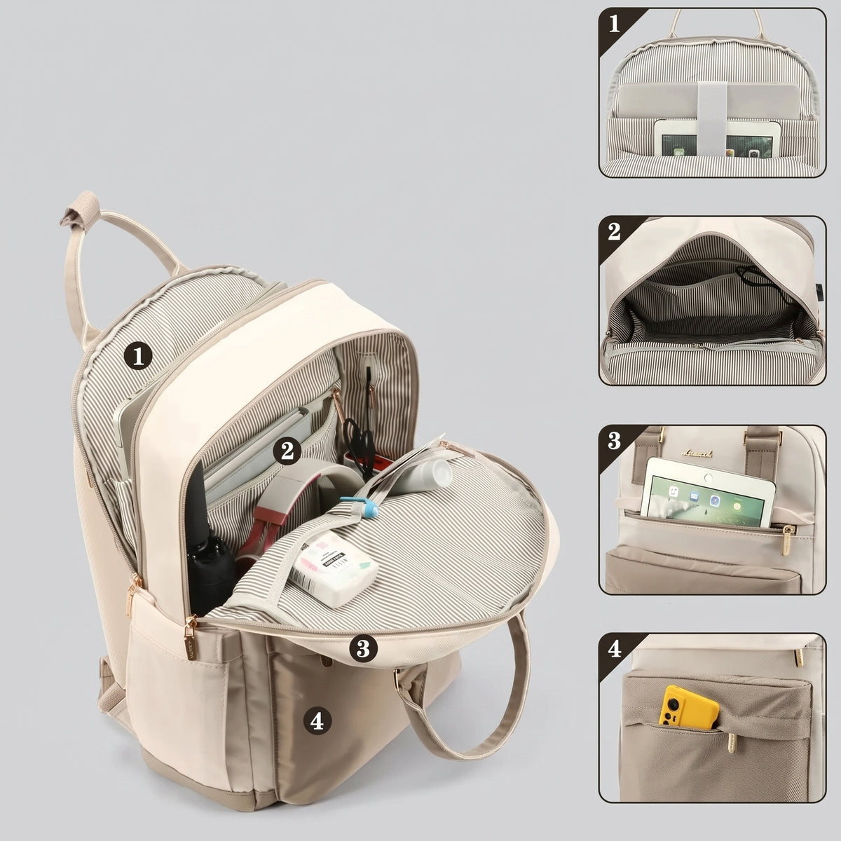 Sac à Dos Voyage pour Ordinateur Femme (16 Pouces) Rose – vue 3 – Yokabag