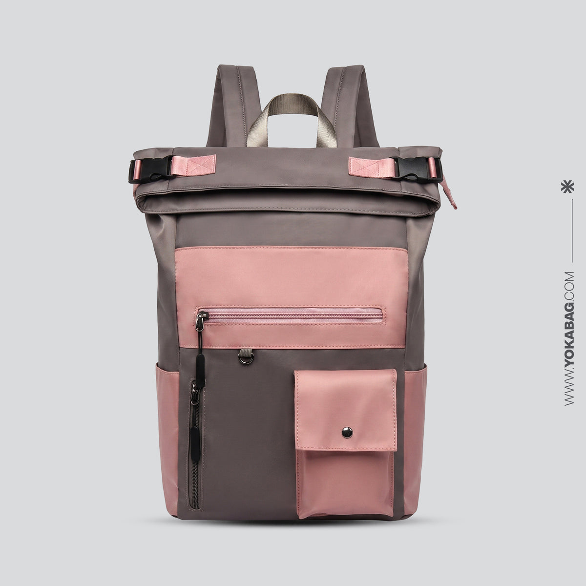 Sac à Dos Roll Top pour Voyageuses Rose – vue 3 – Yokabag