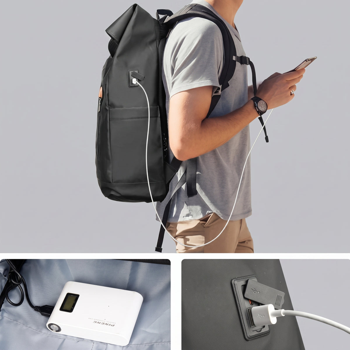Sac à Dos Roll Top Imperméable USB Explorer – vue 6 – Yokabag