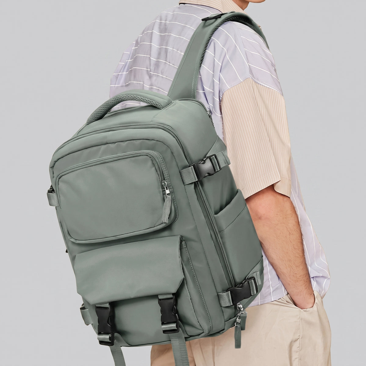 Sac à Dos de Voyage pour Cabine Avion (45x36x20 & 40x20x25) Vert Clair – vue 2 – Yokabag