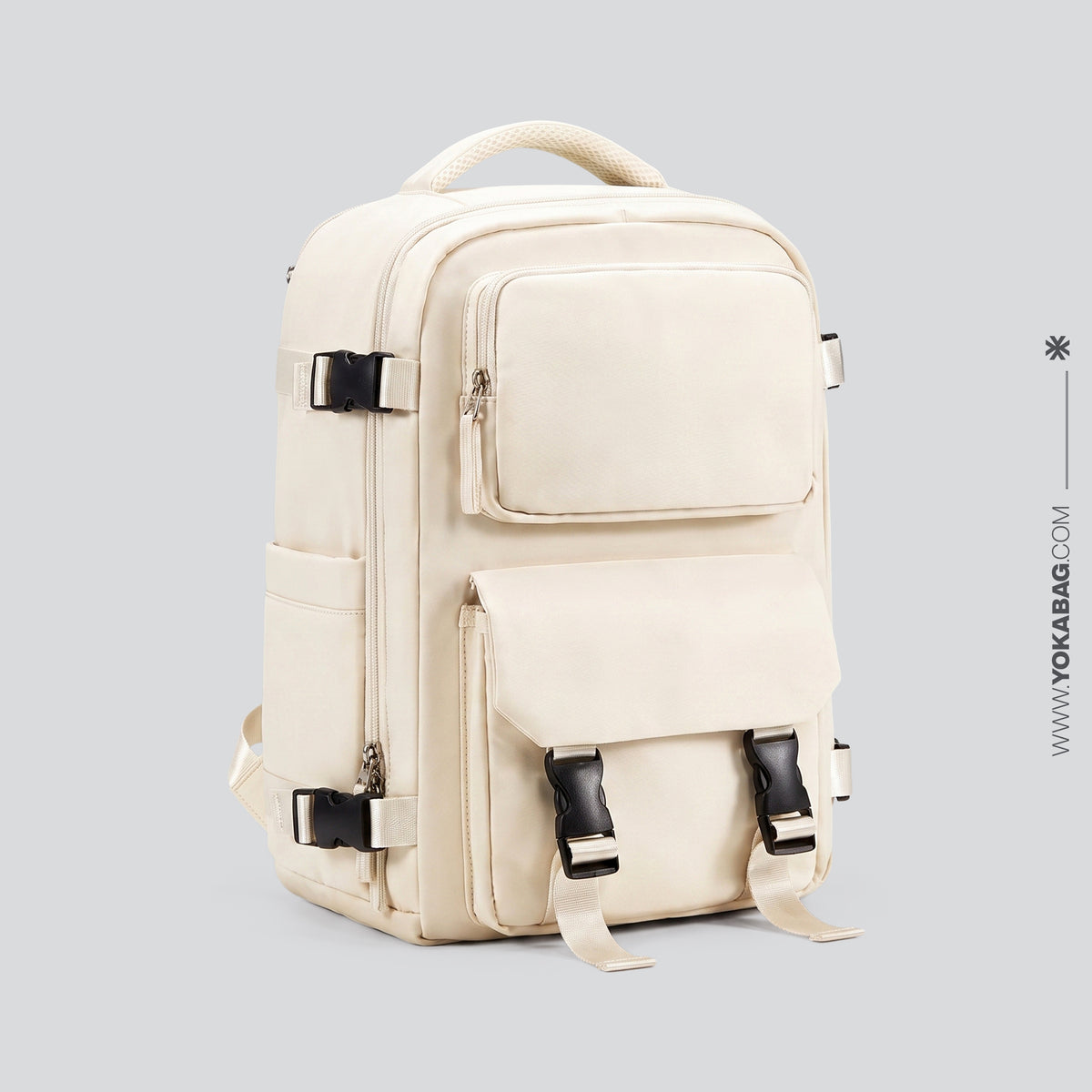 Sac à Dos de Voyage pour Cabine Avion (45x36x20 & 40x20x25) Beige – vue 6 – Yokabag