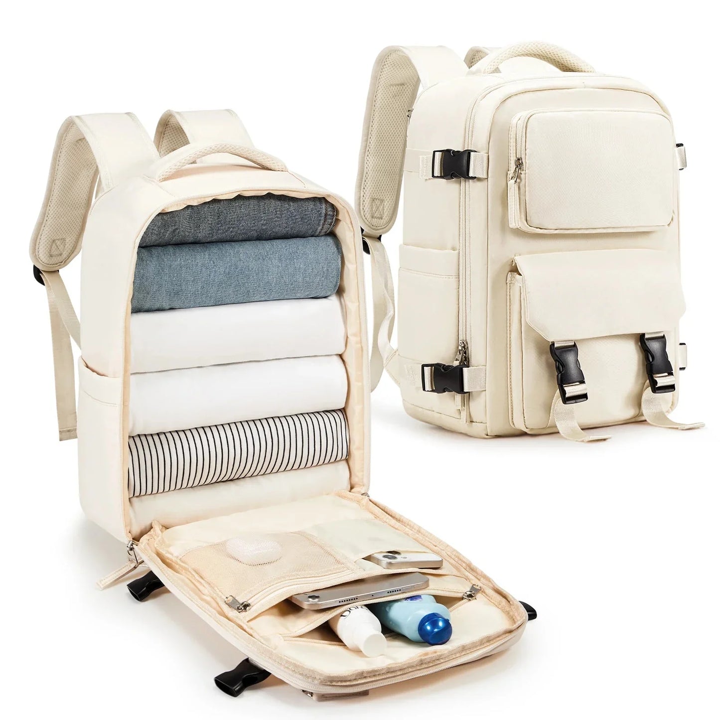 Sac à Dos de Voyage pour Cabine Avion (45x36x20 & 40x20x25) Beige – vue 6 – Yokabag