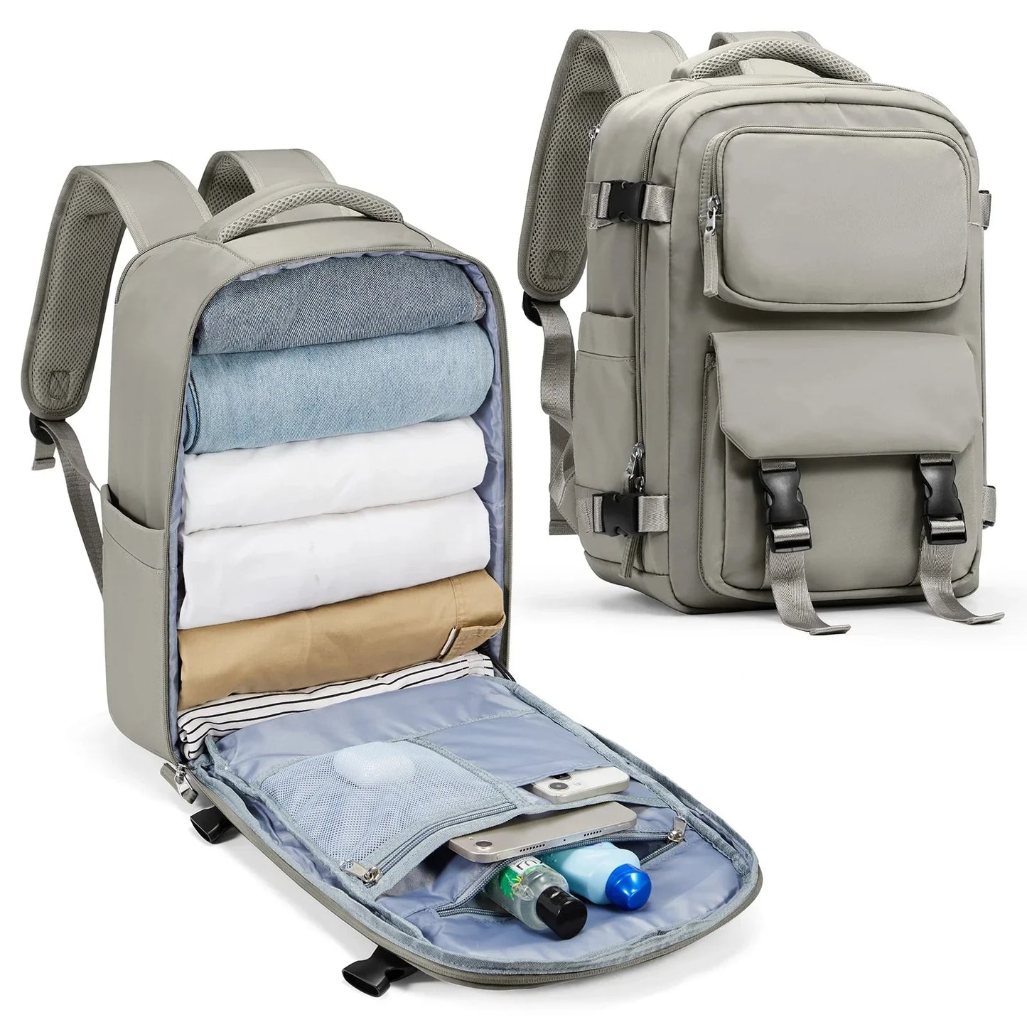 Sac à Dos de Voyage pour Cabine Avion (45x36x20 & 40x20x25) Gris – vue 7 – Yokabag