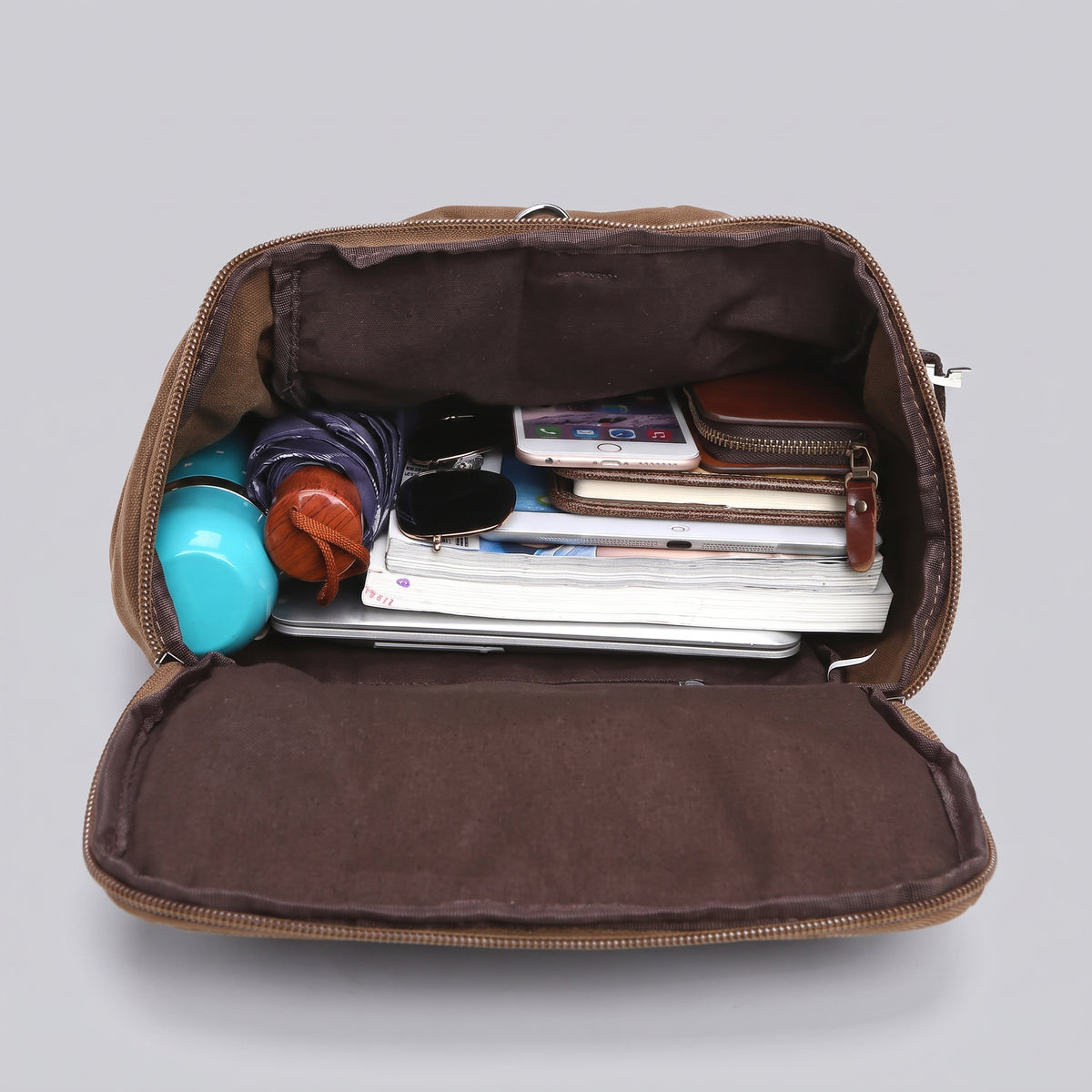 Sac à Dos Vintage Toile Canvas Convertible en Voyage Bleu Marine – vue 3 – Yokabag