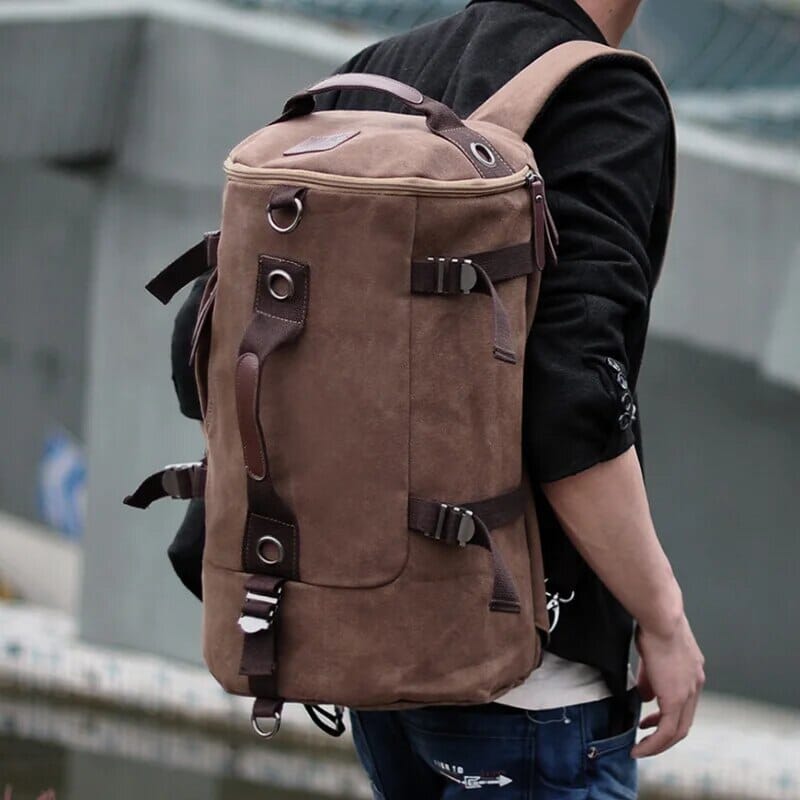 Sac à Dos Vintage Toile Canvas Convertible en Voyage Gris – vue 7 – Yokabag