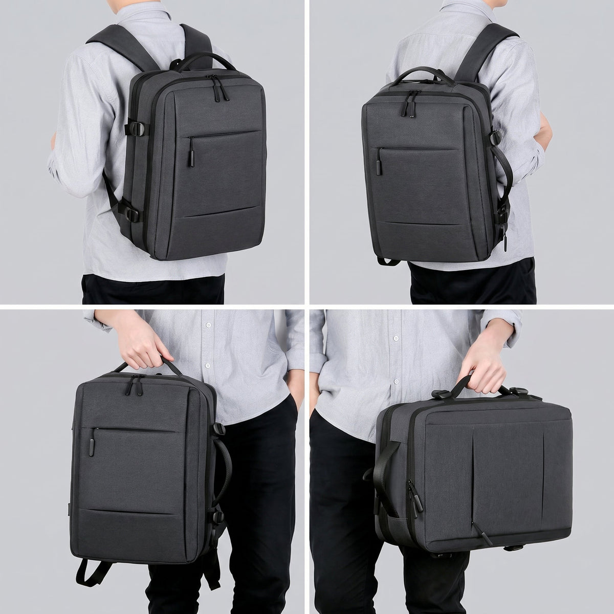 Sac à Dos Voyage Cabine Avion Extensible avec USB Noir – vue 2 – Yokabag