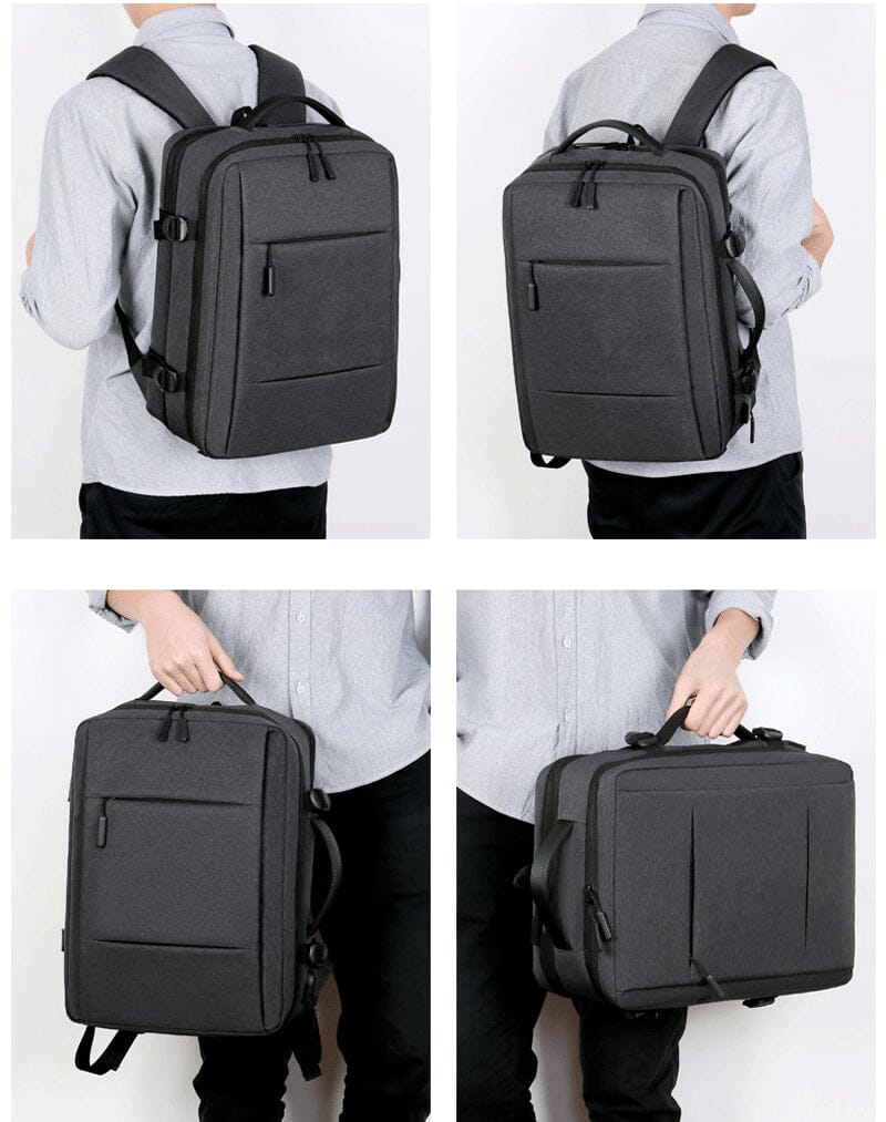 Sac à Dos Voyage Cabine Avion Extensible avec USB Noir – vue 2 – Yokabag