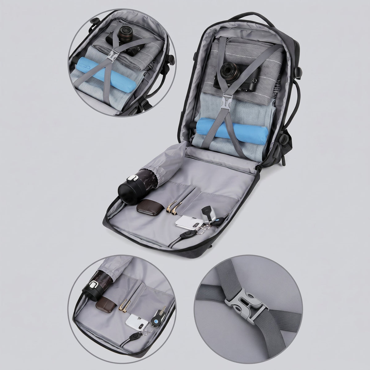 Sac à Dos Voyage Cabine Avion Extensible avec USB – vue 7 – Yokabag