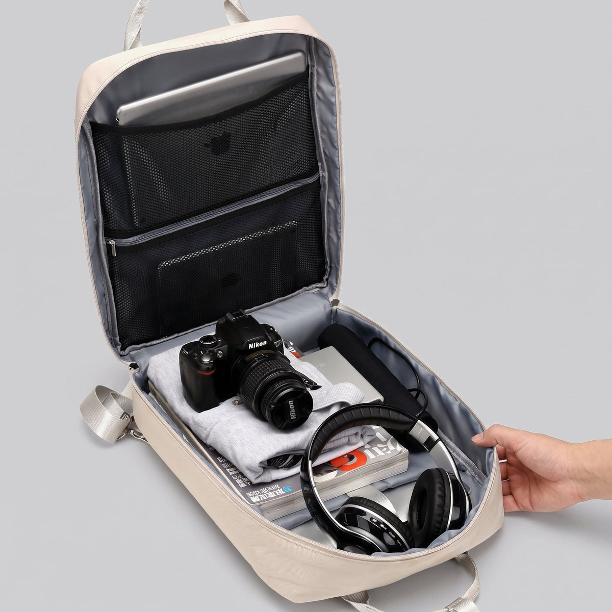 Sac à Dos de Voyage pour Femme - Avion et Compartiment USB Gris – vue 3 – Yokabag