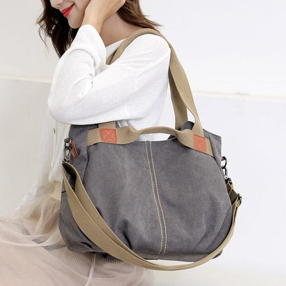 Sac à Main Voyage Femme Vintage en Toile Canvas - Explorer Gris – vue 2 – Yokabag
