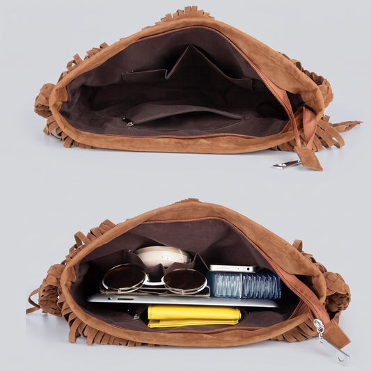 Sac Bandoulière Voyage Femme Boho Frangé Noir – vue 2 – Yokabag