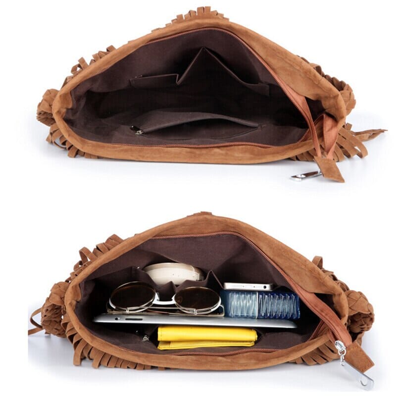 Sac Bandoulière Voyage Femme Boho Frangé Noir – vue 2 – Yokabag
