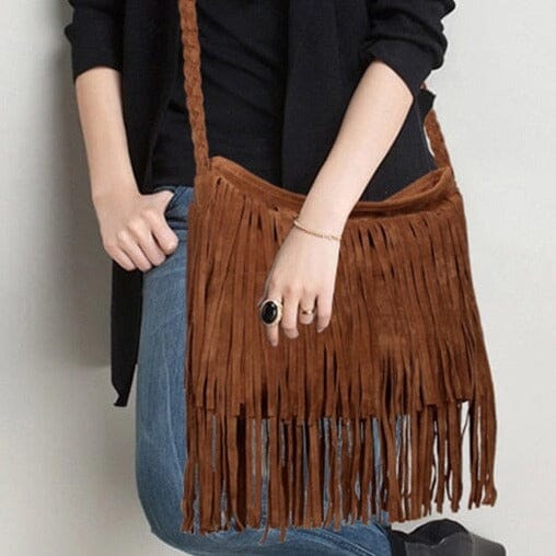 Sac Bandoulière Voyage Femme Boho Frangé Gris – vue 3 – Yokabag