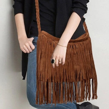 Sac Bandoulière Voyage Femme Boho Frangé Gris – vue 3 – Yokabag