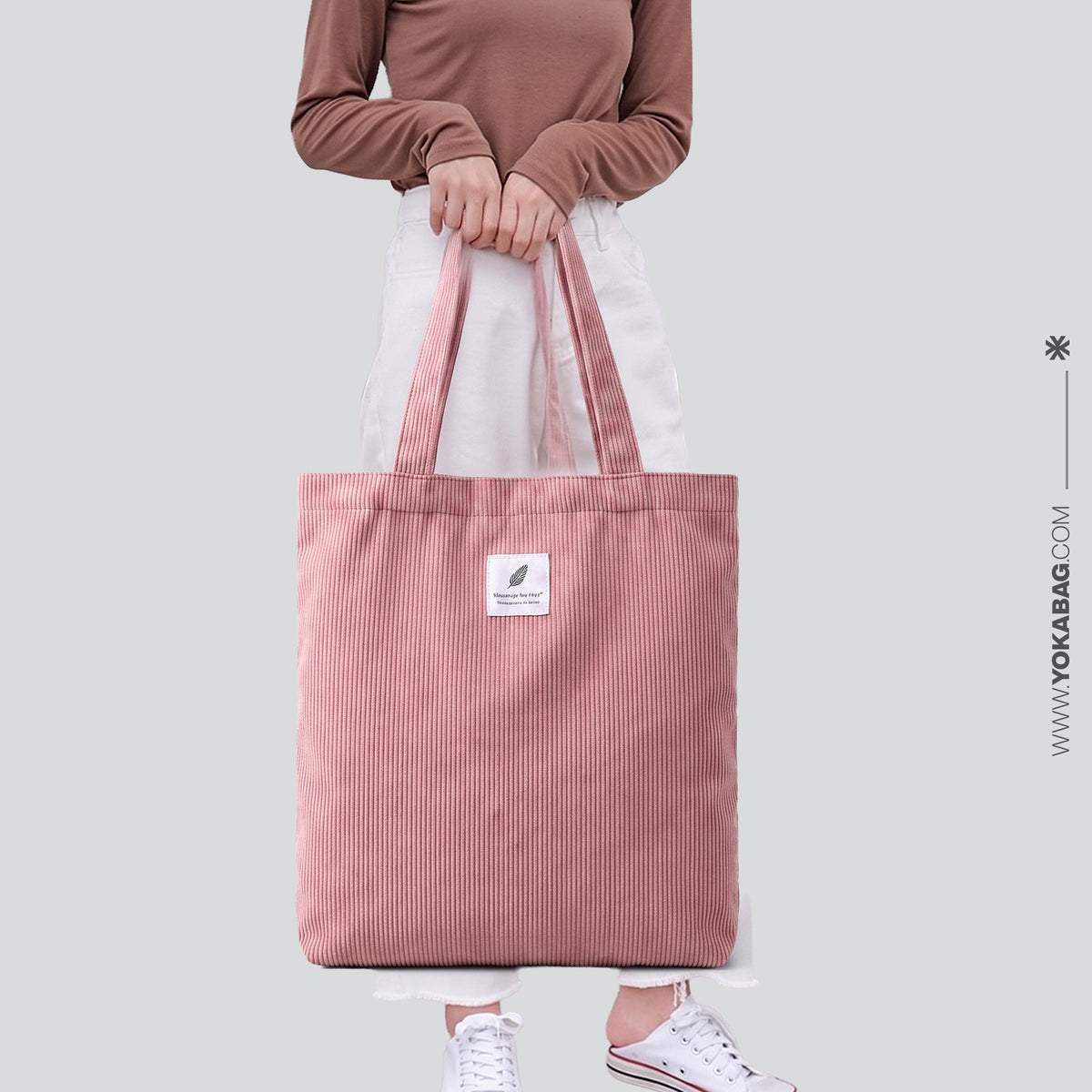 Sac de Voyage Femme en Velours Côtelé Rose – vue 6 – Yokabag