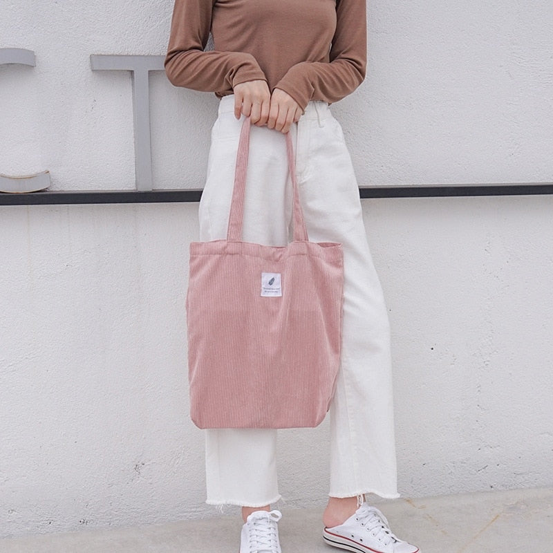 Sac de Voyage Femme en Velours Côtelé Rose – vue 6 – Yokabag