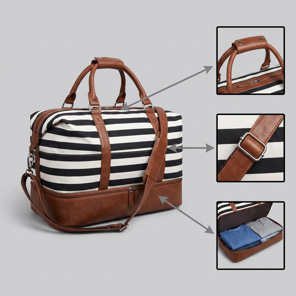 Sac de Voyage Femme Week-End - Rayures en Mer – vue 3 – Yokabag