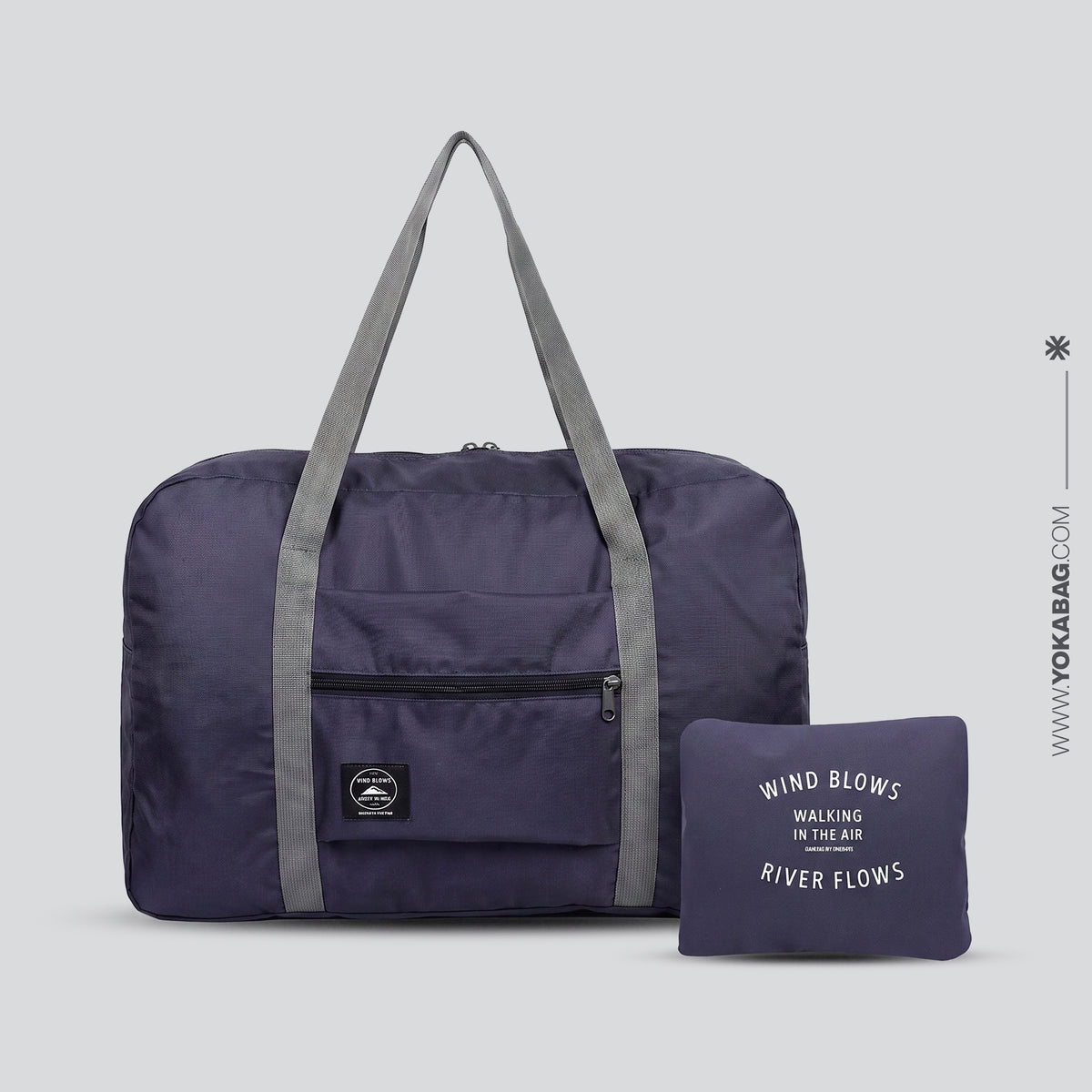 Sac de Voyage Pliable - Vent Souffle, Rivière Coule (Bleu Marine)