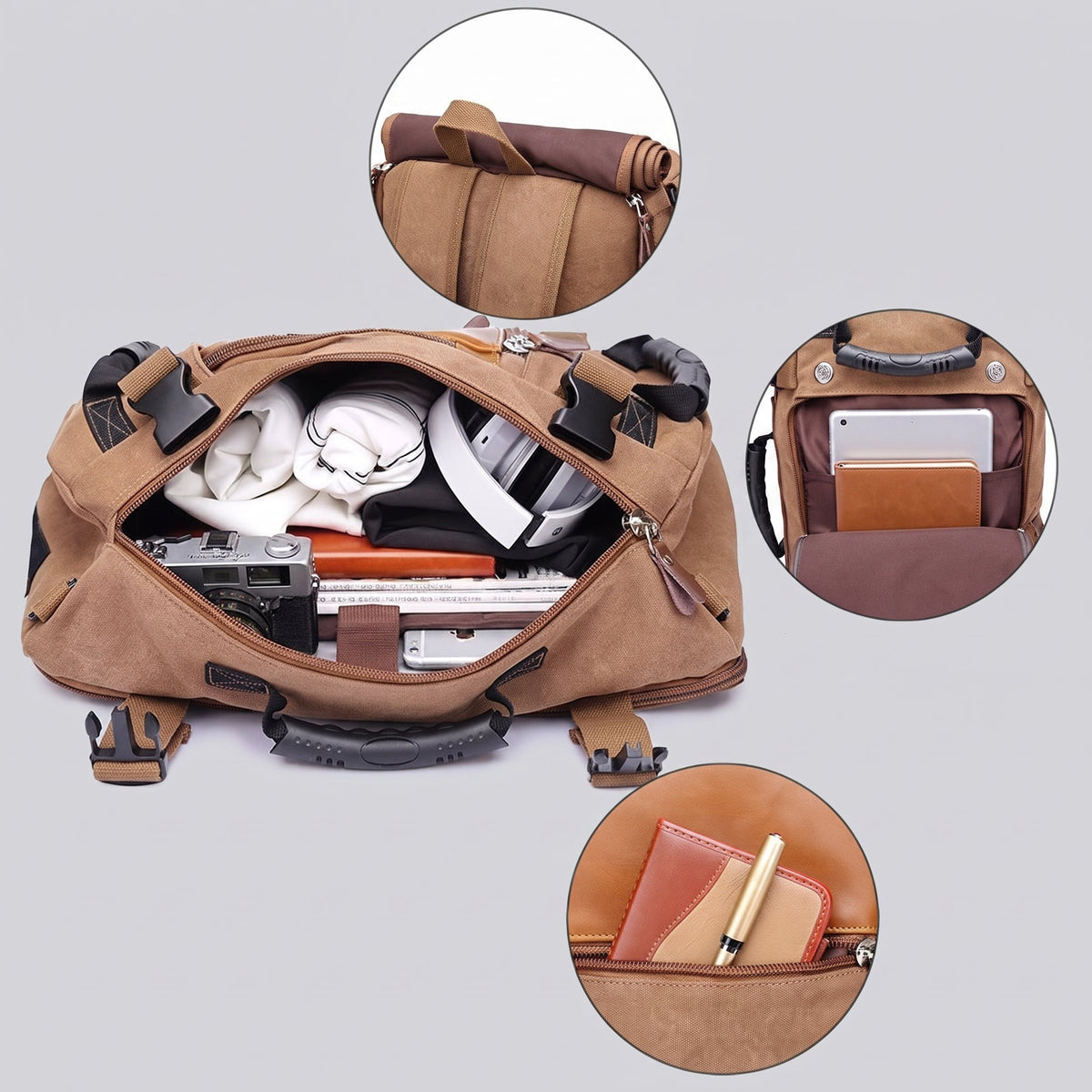 Sac à Dos de Voyage Vintage - Explorateur (Convertible) Noir – vue 3 – Yokabag