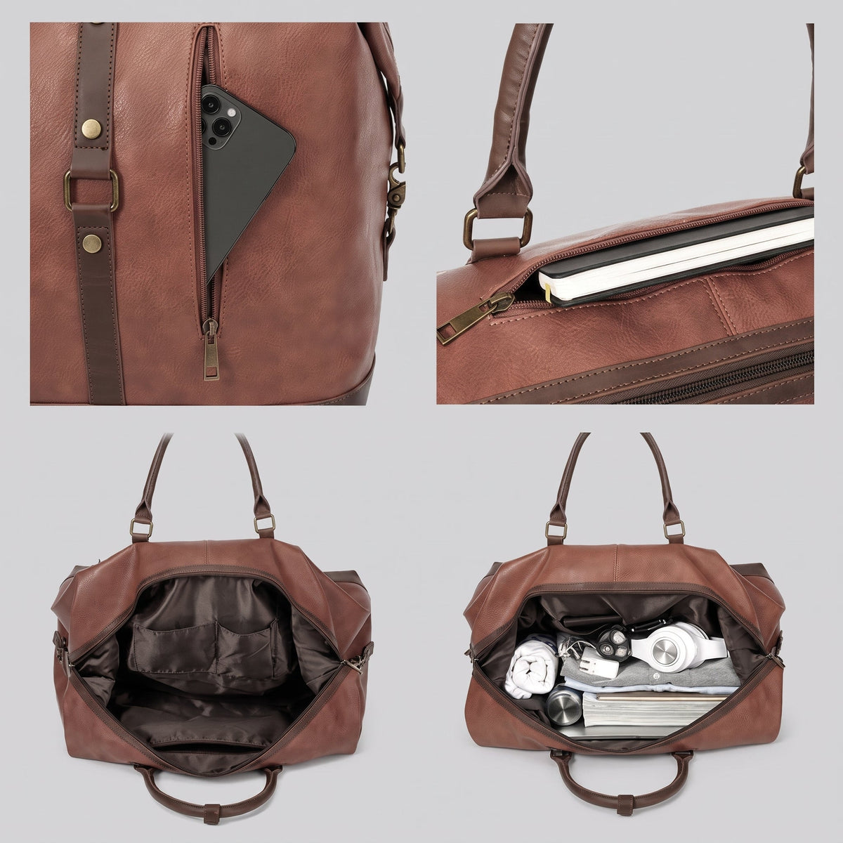 Sac de Voyage Rétro pour Homme - Grand Format Marron Foncé – vue 3 – Yokabag